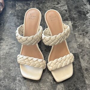 A New Day Cream Braided Sandals with Block Heel